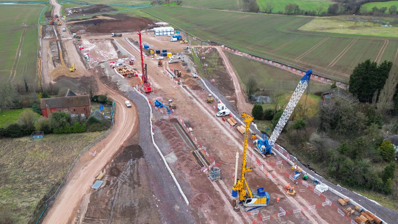 Constructia HS2 langa Lichfield in regiunea English Midlands, vazuta in ianuarie